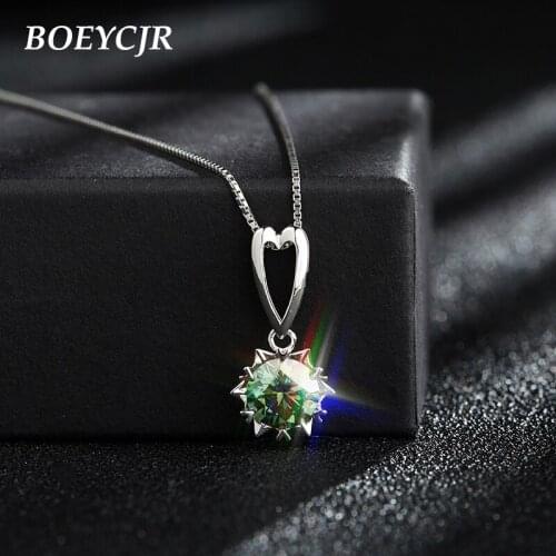 BOEYCJR 925 Silver Snowflake 1ct/2ct Green Moissanite VVS1 Engagement Elegant Wedding Pendant Necklace for Women Gift