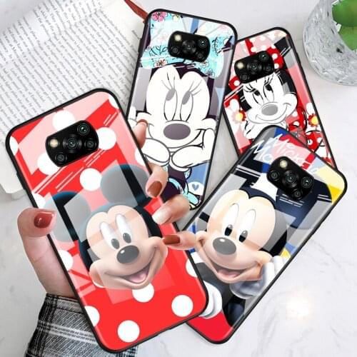 Mickey mouse cartoon for Xiaomi POCO X3 NFC F3 M2 X2 F2 Redmi K30 Redmi Note 9 Pro Luxury Tempered Glass Phone Case Cover