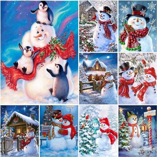 DIY Snowman 5D Diamond Painting Full Round Rhinestones Christmas Gift Diamond Embroidery Cross Stitch Kits Snow Scenery