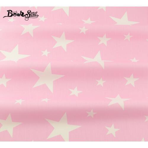 Booksew Home Textile Pink 100% Cotton Twill Fabric White Stars Design Sewing Girl Dress Scrapbooking Curtains Quilting Crafts