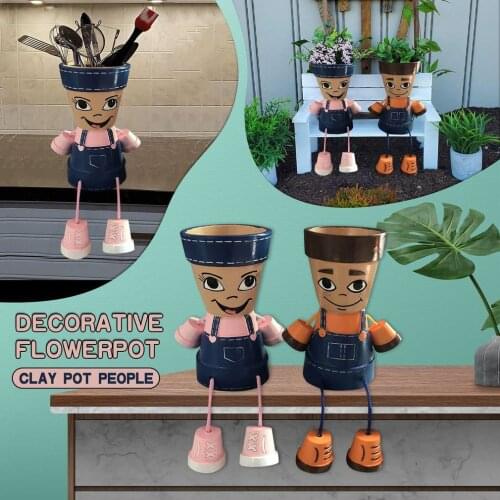 Country Kid People Shape Clay Pot Planter Flower Pot Head Planter Adorable Garden Decor Boy Girl Flower Pot