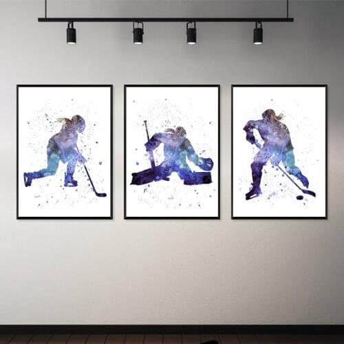 Hockey Girls Player Watercolor Art Painting Canvas Print Female Ice Hockey Goalie Sport Poster Wall Picture Girl Room Wall Decor