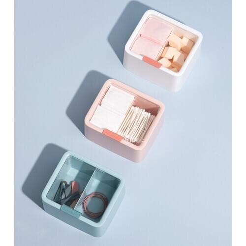 Makeup Brush Cosmetic Puff Cotton Swab Holder Square Storage Box Solid Color Desktop Jewelry Organizer Box With Lid
