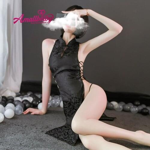 Chinese Qipao Classic Cheongsam Dress Sexy Lingerie Anime Uniform Women Satin Night Bathrobe Fashion Dressing for Women Erotic