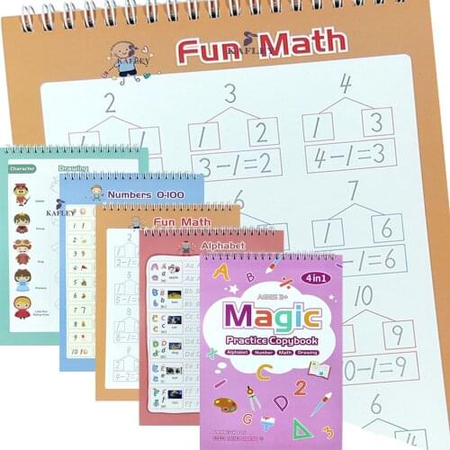 4 In 1 Books + Pen Magic Practice Book Childrens Toy Writing Sticker English Copybook For Calligraphy Montessori Toy