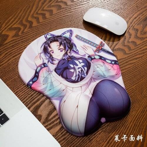 3D Mouse Pad Anime Demon Slayer：Kimetsu no Yaiba Kochou Shinobu Soft Gel Gaming Mouse Mat Wrist Rest Desk Playmat Cosplay Gifts