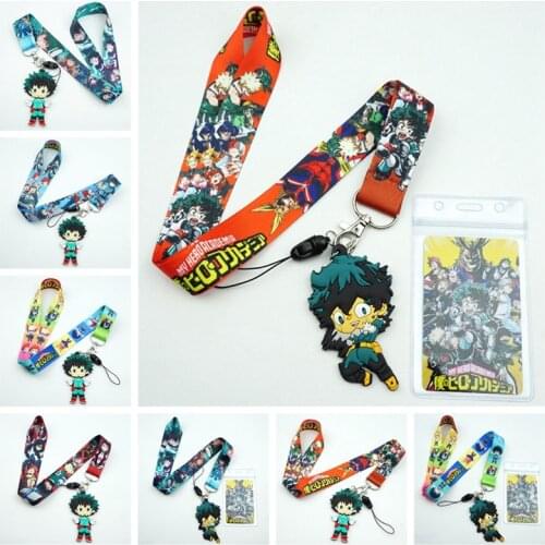 Cute Midoriya Izuku Lanyard for USB ID Card Mobile Phone Straps Webbing Anime My Hero Academia Key Chains Neck Straps Gift