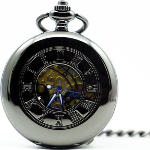 5pcs/lot Fashion Cool Silver Smooth Pocket Watch Mechanical Hand Wind Watches With Fob Chain For Men Women PJX1284