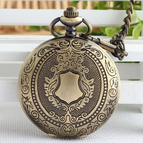 Bronze Shield Men Hand Wind Mechanical Pocket Watch Fashion Skeleton Watches Steampunk Men Pocket Watch With Chain Gift TJX093
