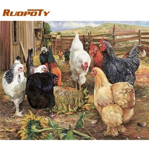 RUOPOTY Frame Cock Animal Painting By Numbers For Adults Children Handmade Modern Home Decoration 60x75cm Linen Canvas Arts
