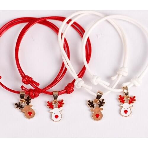 2-piece Set Of New Christmas Jewelry Bracelet Enamel Pendant Metal Party DIY Accessories Good Friend Friendship Fashion Gift Hot