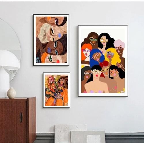 HD Print Wall Art Scandinavian Multicolored Canvas Painting Modular Girl and Flowers Poster Home Decor Bedroom No Frame Pictures