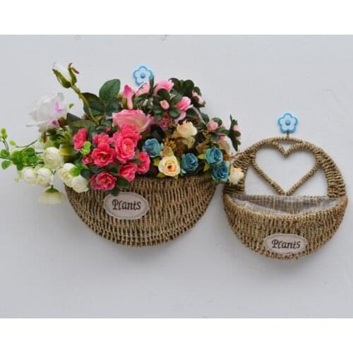 New Flower Hanging Basket Hand Braided Heart-design Decor Rattan Straw Wicker Rattan Seagrass Belly Garden Flower Hanging Basket