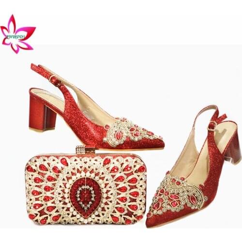 Red Color New Arrivals Elegant Summer Women Party Shoes And Bag Set For Party Nigeriain Style High Heel Sandals And Bag Set
