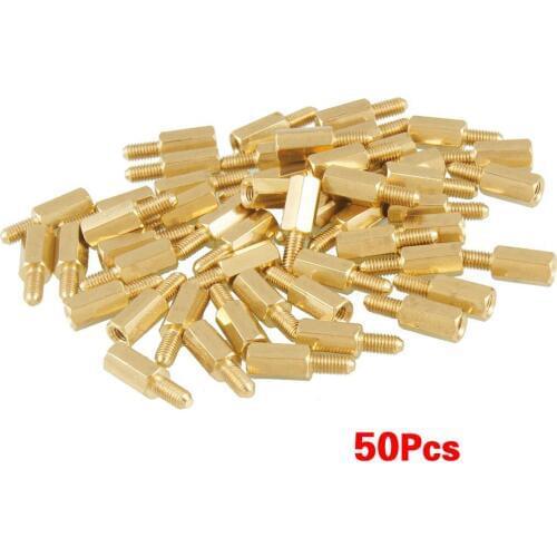 KSOL New Style 50 Pcs Brass Screw Thread PCB Stand-off Spacer M3 Male x M3 Female 6mm