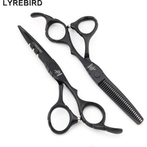 Hair Scissors Black Scissors 5.5 or 6 INCH Hair Shears Flat Screw Blue Red Stone Anti Slip Handle LYREBIRD NEW