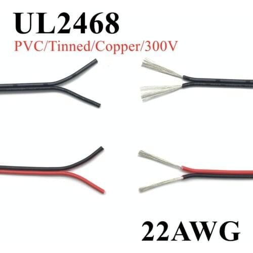 22 AWG Tinned Copper Electrical Wire 2 Pin Red Black Copper Cable Insulated PVC Long-Service Life Power Extension Cord