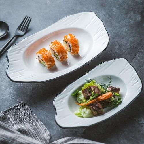 Rectangular wood grain plate simple black line characteristic creative tableware soup plate deep plate new Chinese home restaura