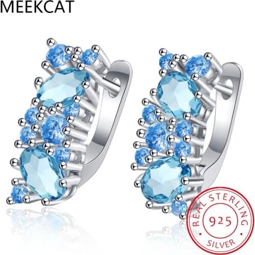 New Arrival 925 Sterling Silver Earrings for Women Girls Blue Zircon Stud Earrings for Women Jewelry Gift Pendientes Oorbellen