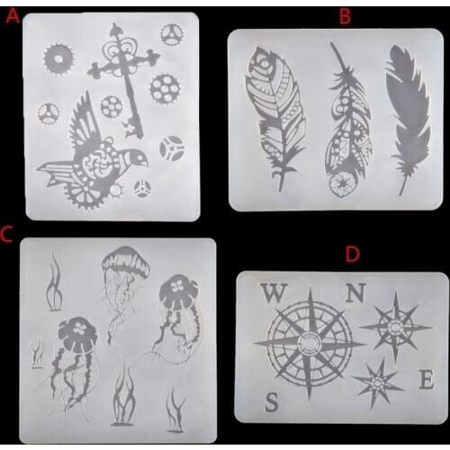 Handmade Gear Bird Feather Jellyfish Compass Silicone Resin Mold Thin Bookmark Art Crafts Tools Resin Fillings Making