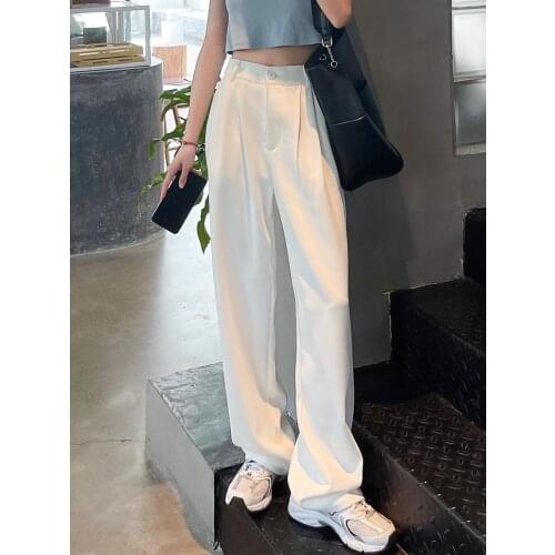 Wide-leg Pants Womens Summer Thin Section High Waist Drape Mopping Thin Texture Suit Pants Straight Loose Black and White Color
