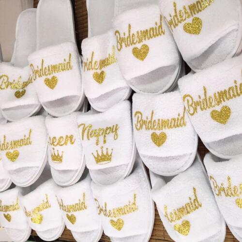 Sisbigdey Wedding bride slippers bridal party slippers Open Toes shower shoes quality coral fleece bridesmaid slippers