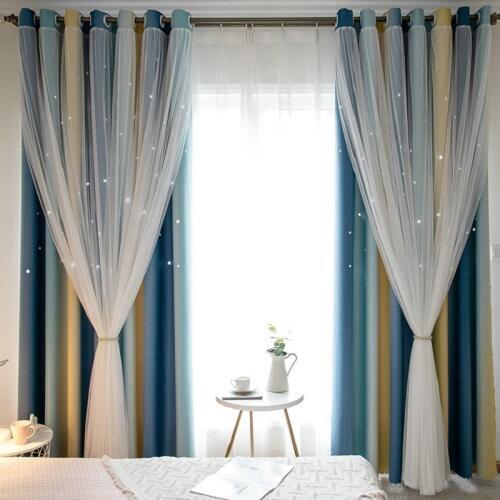 Curtains for Living Room Hollow star gradient double layer full shade Nordic wind lace window custom