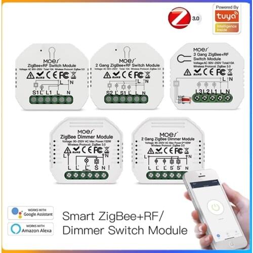 1~20pcs Tuya ZigBee 3.0 2 Gang Smart Light Switch Relay Module ZIGBEE+RF Work With Alexa Google Home Smart Home Smart Life APP