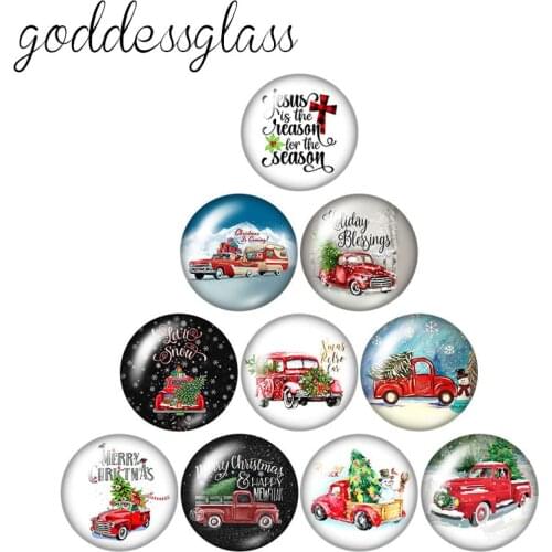 ZB1276 Merry Christmas Red Car Tree New year 10pcs 12mm/18mm/20mm/25mm Round photo glass cabochon demo flat back Making findings
