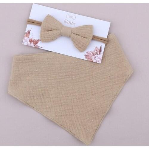 Baby Girls Elastic Bow Headband Saliva Towel Set Newborn Bowknot Hair Band Bib