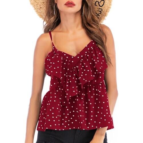 2020 New Womens Loose Summer Polka Dot Vest V-neck Sleeveless Top Chiffon Design Ladies Camis