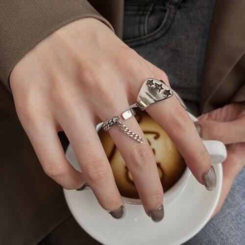 VENTFILLE 925 Sterling Silver Creative Five-pointed Star Retro Punk Style Ring