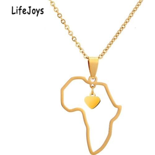 Gold Africa Map Necklace Heart Map Of Africa Pendant African Necklace Ethnic For Women Men Stainless Steel Jewelry Ladies Gifts