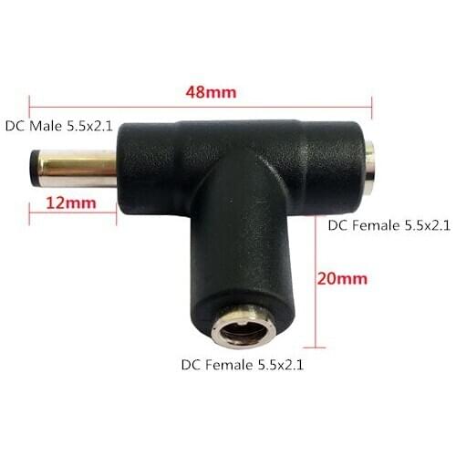 1Pcs Sample Male 5.5*2.1mm To Two Female 5.5*2.1mm DC Power Plug Header Adapter