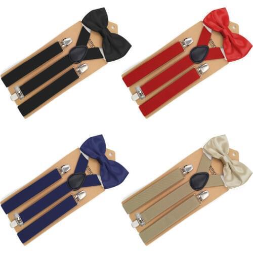 2.5x110cm Soild Colorful Suspenders Bowtie Set Nice Polyester Charming Y-Back Braces Adult Butterfly Belt Bow Tie Adjustable