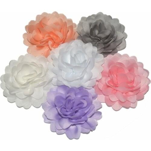 30pcs/lot 3.2'' Eco-friendly Wavy Ribbon Satin Fabric Flower Puff Applique for Garment Kids Fashion Hair Accessories