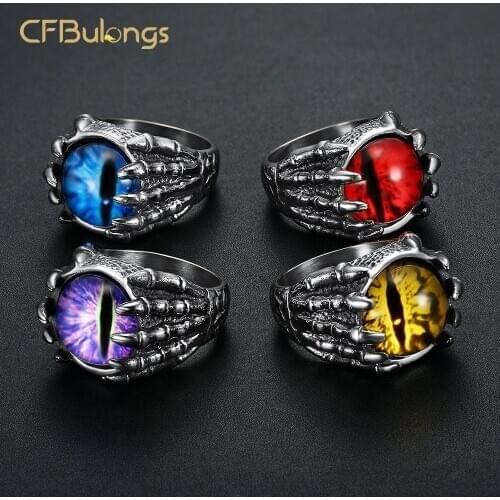 CFBulongs 316L Stainless Steel Unique Evil Eye Red Zircon Dragon Claw Ring Fashion Men Jewelry Accessories Wholesale