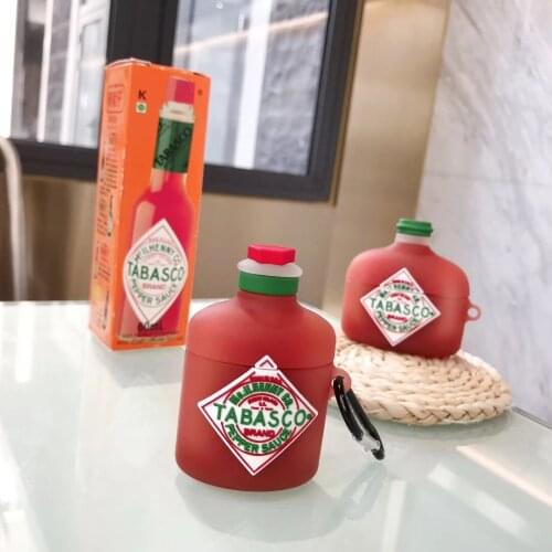 Hot Sale 3D Cartoon Tabasco Design Earphone Case with Keychain for Airpods Pro Creative Chili Sauce Style Cover for Airpods 1/2