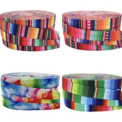 16mm Tie Dye Colorful Stripe Print Fold Over Elastic FOE Ribbon Headwear Party Gift Packing Sewing Home Decoration Accessory 10Y