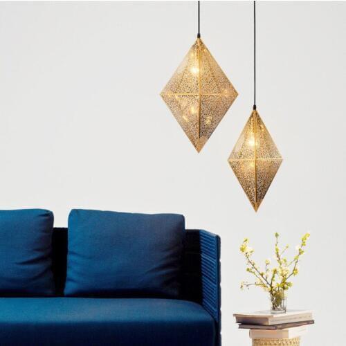 Nordic postmodern stainless steel polyhedron droplight sitting room dining-room cafe bar hotel geometric droplight