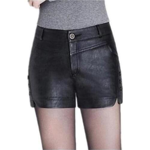 Hot 2019 Spring Autumn Women Shorts European Style Plus Size Sexy Short Pants High Waist PU Leather Shorts Thicken Warm Pants