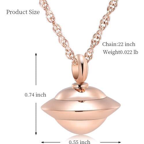 IJD10065 Stainless Steel Cremation Keepsake Rose Gold Spaceship Necklace for Ashes Urn Holder Keepsake Memorial Pendant Jewelry