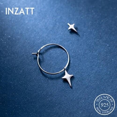 INZATT Real 925 Sterling Silver Star Asymmetry Hoop Earrings For Fashion Women Party Punk Fine Jewelry Minimalist Accessories