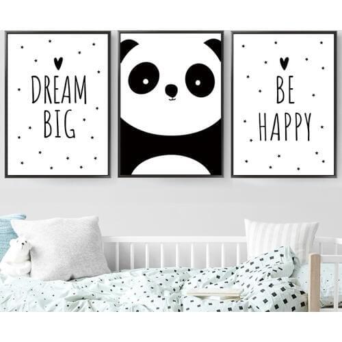 Nordic Cartoon Animal Canvas Painting Prints Be Happy Quote Poster Kids Room Pictures Baby Nursery Wall Art Bedroom Decor YX062