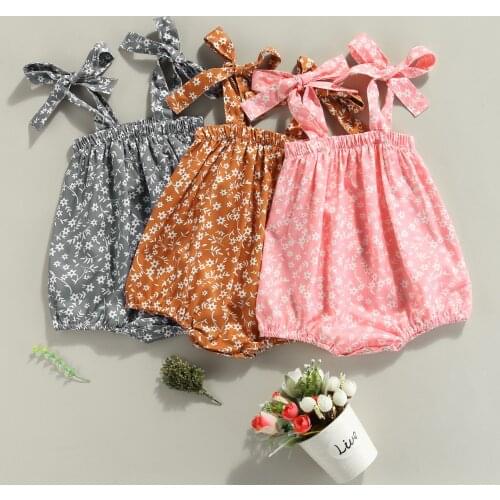 0-24M Infant Newborn Baby Girls Sleeveless Bodysuits Fashion Simple Strap Floral Summer Jumpsuits Pudcoco Outfits