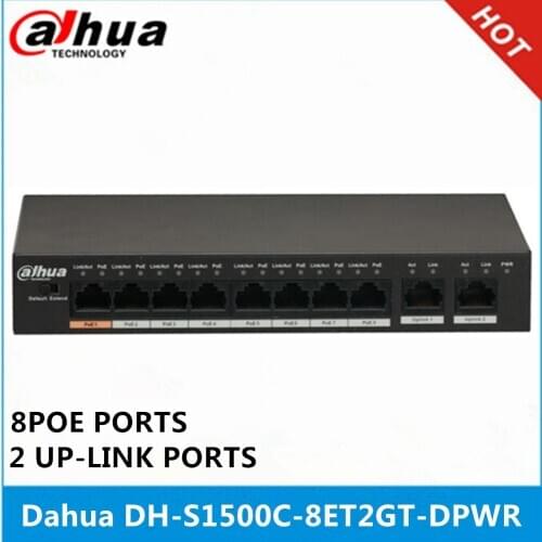 Dahua 8PoE Switch DH-S1500C-8ET2GT-DPWR 8POE ports 2 up-link ports support 802.3af 802.3at POE POE+ Hi-PoE Power Supply Standard