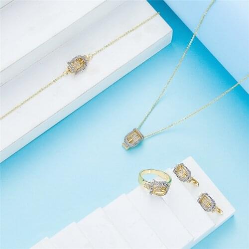 2021 July Trend of 18k Gold Jewelry Sets A set of Women Accessories Necklace Earrings Ring Bangle on Hand