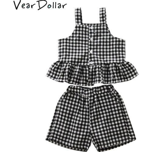 VearDoller Girls Clothing Sets Summer Sleeveless Plaid Tank Tops and Shorts 2pcs Suit for Girl 2019 New Fashion Childrens Sets