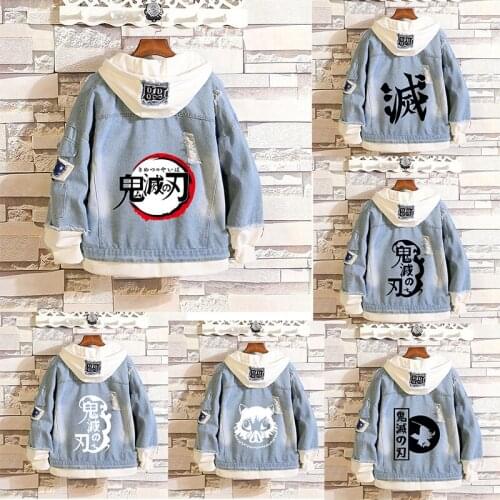 Anime Demon Slayer Kimetsu no Yaiba the Movie: Mugen Train Kamado Tanjirou Cosplay Costume Jeans Jacket Tanjirou Costumes Coats