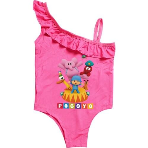 Girls Pocoyoe Swimsuit 2021 New One Piece Kids Swimwear Cartoon Print Baby Children Cute Bathing Suit Ruffle Beach Wear